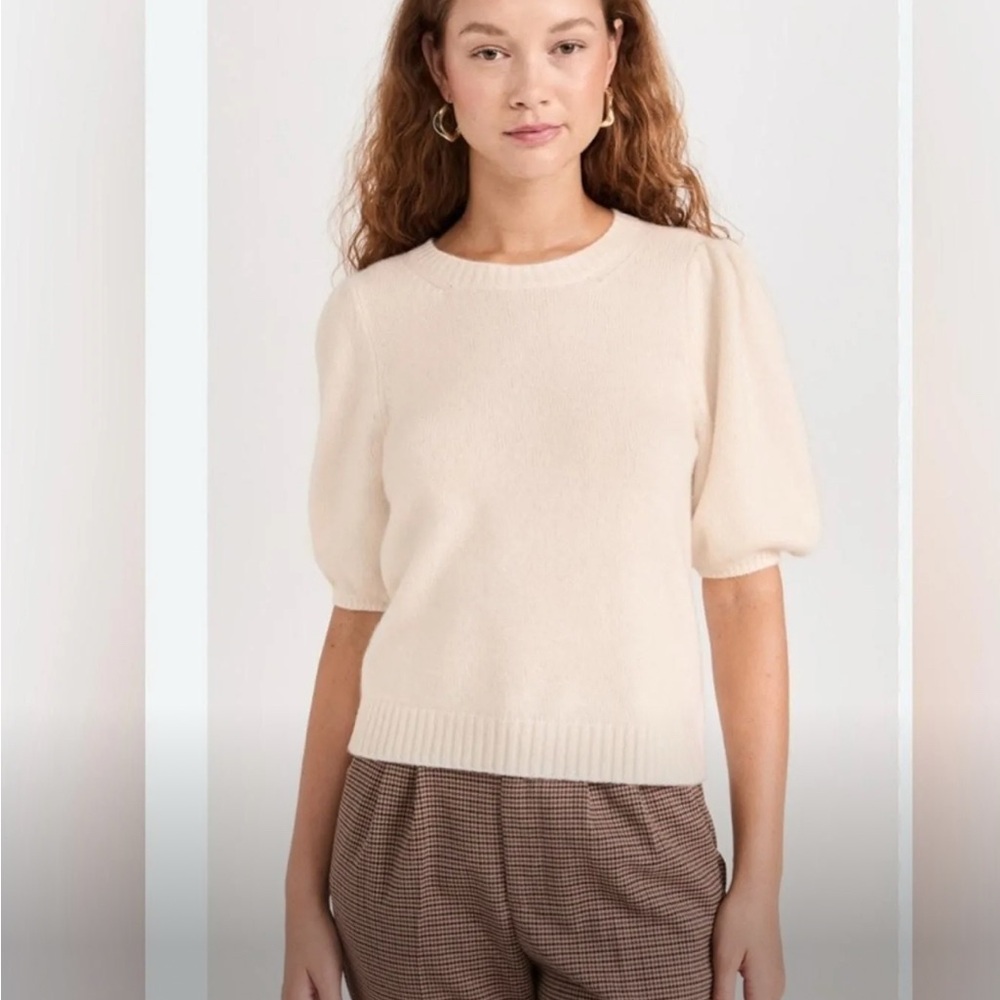 PAIGE Lucerne Cashmere Short Sleeve Sweater In Cream, Size M, NWT